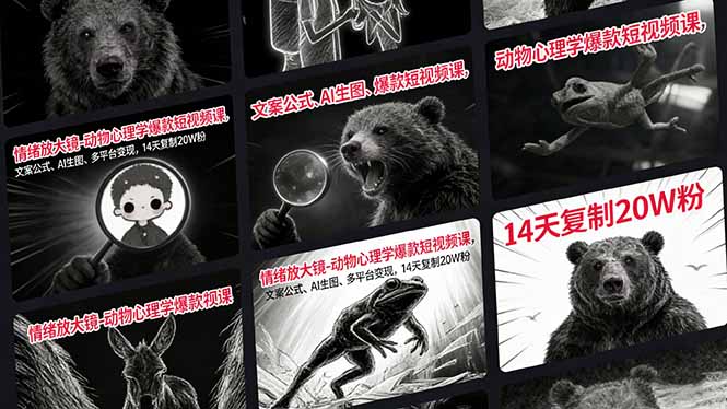 <span style='color:#078a00'>情绪放大镜-动物心理学爆款短视频课，文案公式、AI生图、多平台变现，14天复制20W粉</span>