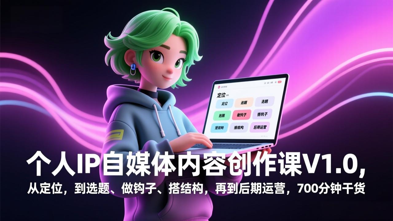 <span style='color:#bd7800'>个人IP自媒体内容创作课V1.0,从定位,到选题、做钩子、搭结构,再到后期运营,700分钟干货</span>