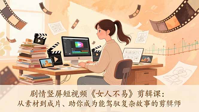 <span style='color:#bd7800'>剧情竖屏短视频《女人不易》剪辑课:从素材到成片、助你成为能驾驭复杂故事的剪辑师</span>