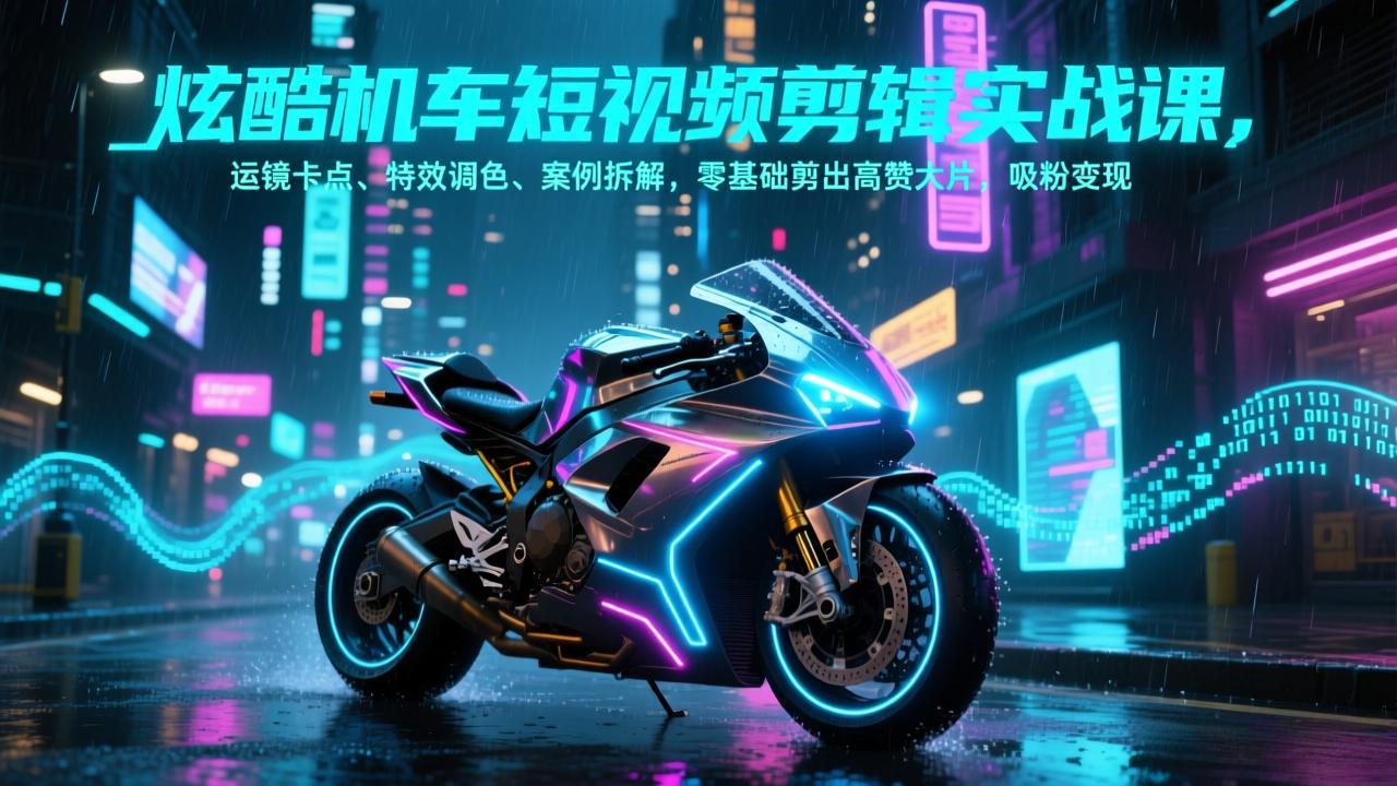 <span style='color:#bd7800'>炫酷机车短视频剪辑实战课,运镜卡点、特效调色、案例拆解,零基础剪出高赞大片,吸粉变现</span>