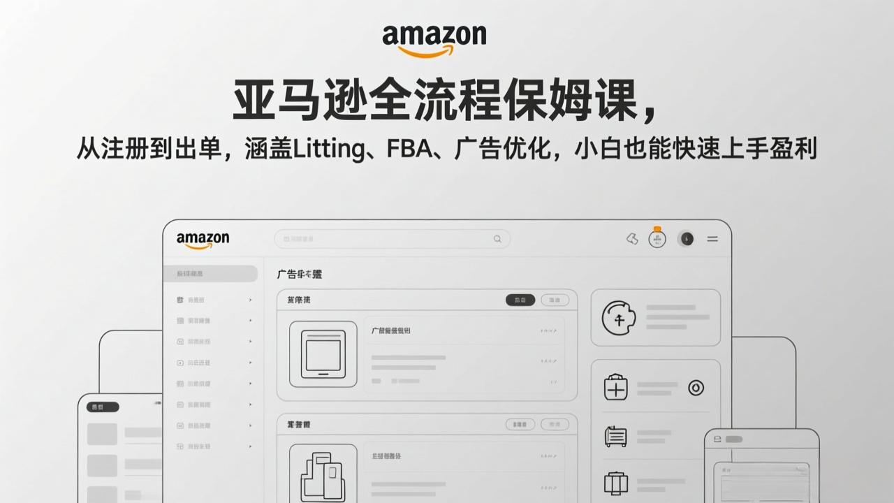 <span style='color:#bd7800'>亚马逊全流程保姆课,从注册到出单,涵盖Listing、FBA、广告优化,小白也能快速上手盈利</span>