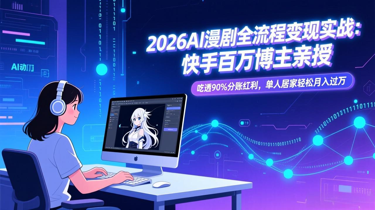 <span style='color:#a100e0'>2026AI漫剧全流程变现实战:快手百万博主亲授,吃透90%分账红利,单人居家轻松月入过万</span>