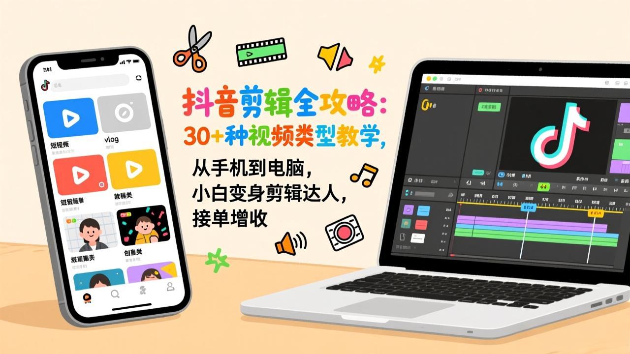 <span style='color:#bd7800'>抖音剪辑全攻略:30+种视频类型教学,从手机到电脑,小白变身剪辑达人,接单增收</span>