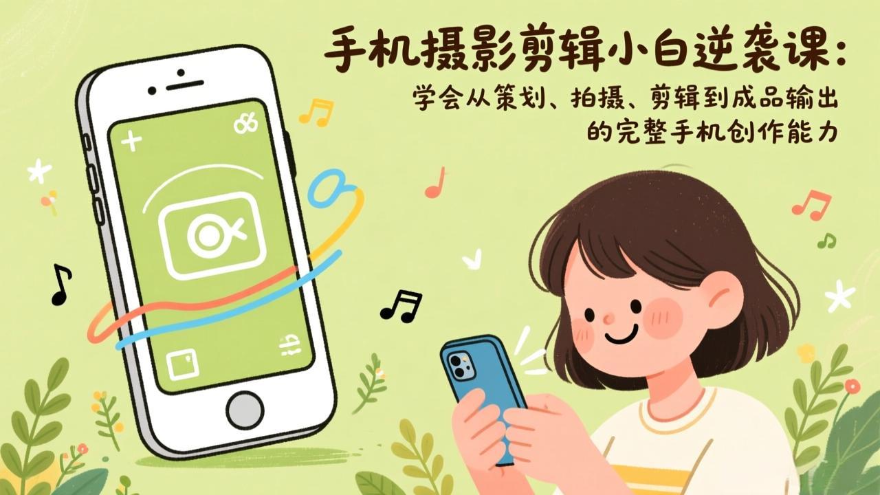 <span style='color:#078a00'>手机摄影剪辑小白逆袭课:学会从策划、拍摄、剪辑到成品输出的完整手机创作能力</span>