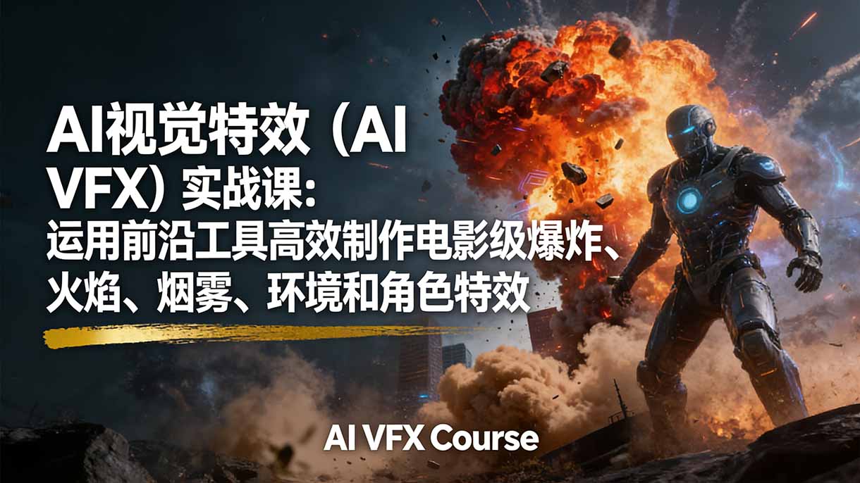 <span style='color:#a100e0'>AI视觉特效（AI VFX）实战课：运用前沿工具高效制作电影级爆炸、火焰、烟雾、环境和角色特效</span>