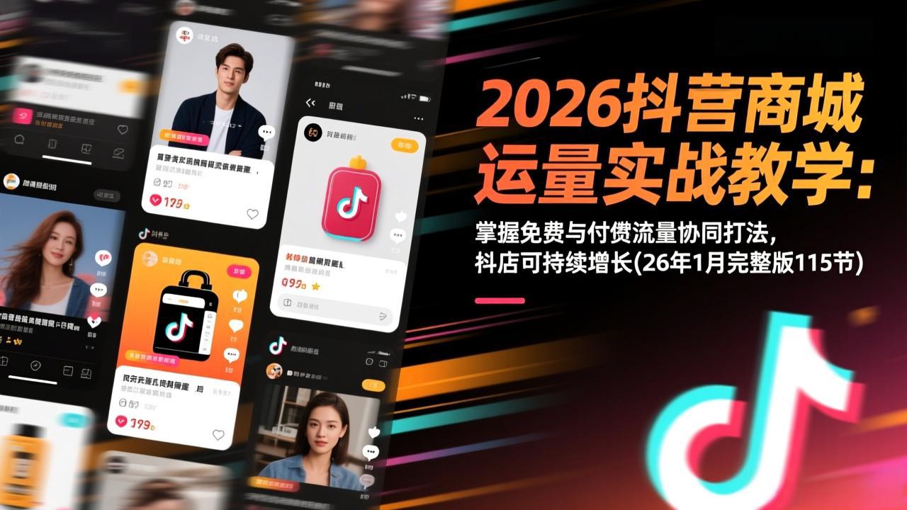 <span style='color:#ff0000'>2026抖音商城运营实战教学：掌握免费与付费流量协同打法，抖店可持续增长(26年1月完整版115节</span>