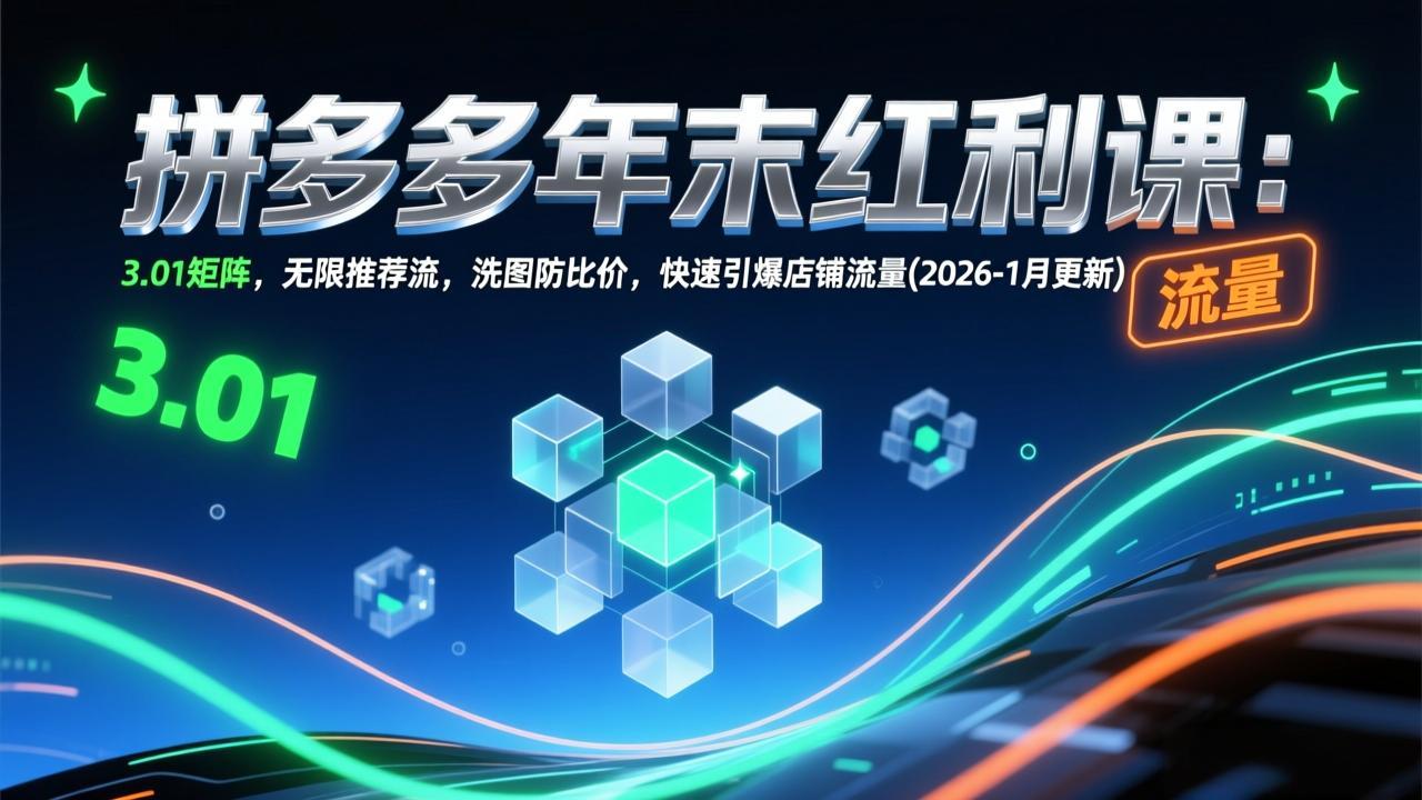 <span style='color:#001aff'>拼多多年末红利课：3.01矩阵，无限推荐流，洗图防比价，快速引爆店铺流量(2026-1月更新</span>