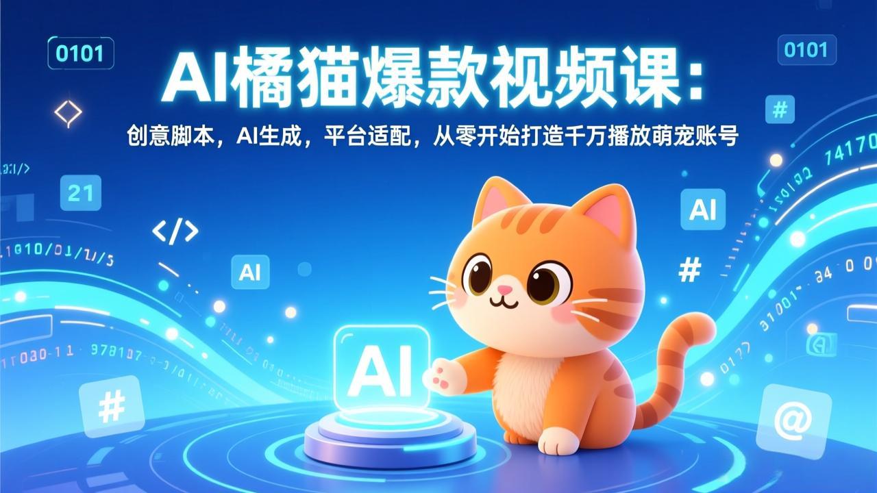 <span style='color:#001aff'>AI橘猫爆款视频课：创意脚本，AI生成，平台适配，从零开始打造千万播放萌宠账号</span>