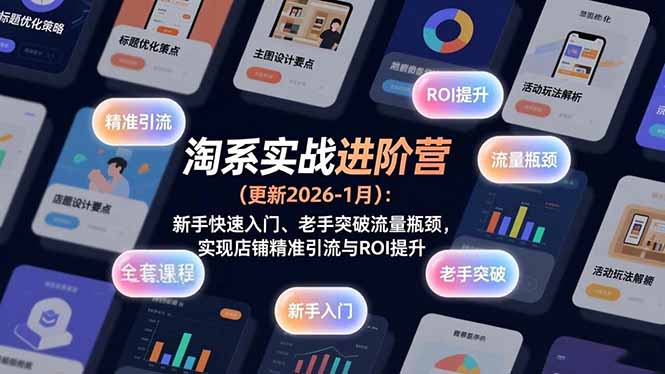 <span style='color:#001aff'>淘系实战进阶营(更新2026-1月)：新手快速入门、老手突破流量瓶颈，实现店铺精准引流与ROI提升</span>