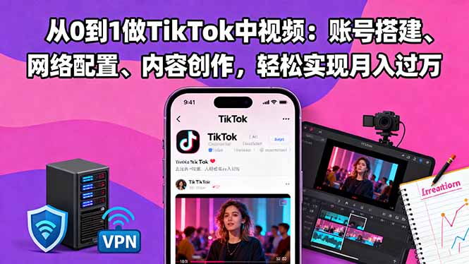 <span style='color:#ff0000'>从0到1做TikTok中视频：账号搭建、网络配置、内容创作，轻松实现月入过万</span>