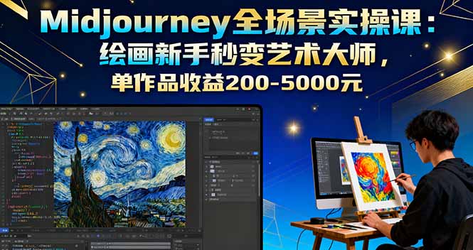 <span style='color:#ff0000'>Midjourney全场景实操课：绘画新手秒变艺术大师，单作品收益200-5000元</span>