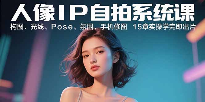 <span style='color:#078a00'>人像IP自拍系统课：构图、光线、Pose、氛围、手机修图 15章实操学完即出片</span>