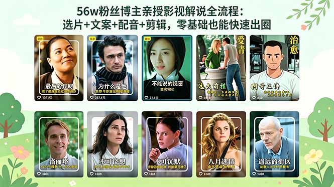 <span style='color:#001aff'>56万粉丝博主亲授影视解说全流程:选片+文案+配音+剪辑,零基础也能快速出圈</span>