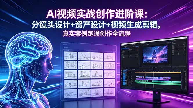 <span style='color:#001aff'>AI视频实战创作进阶课:分镜头设计+资产设计+视频生成剪辑,真实案例跑通创作全流程</span>