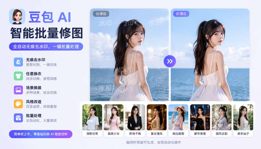 <span style='color:#078a00'>图片批量无痕去水印,全自动处理,给模特换衣、换造型,只要你想要的,都可以 (附视频教程</span>