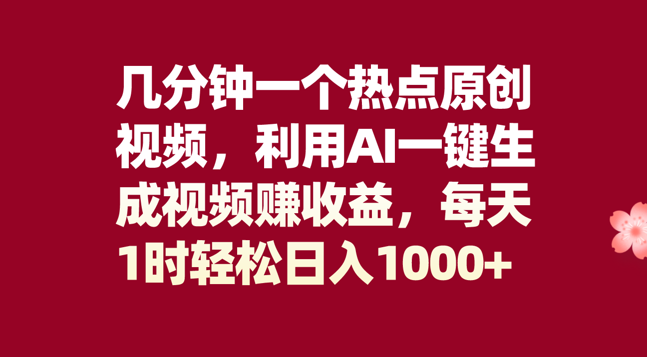<span style='color:#078a00'>几分钟一个热点原创视频，利用AI一键生成视频赚收益，每天1时</span>
