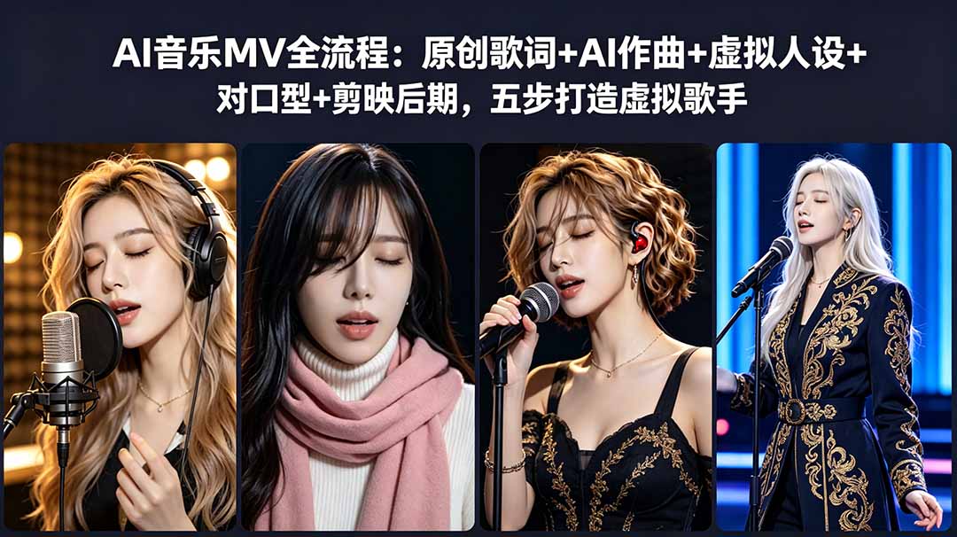 <span style='color:#078a00'>AI音乐MV全流程:原创歌词+AI作曲+虚拟人设+对口型+剪映后期,五步打造虚拟歌手</span>