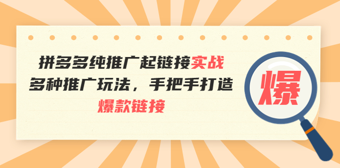 (3649期)拼多多纯推广起链接实战:多种推广玩法,手把手打造爆款链接