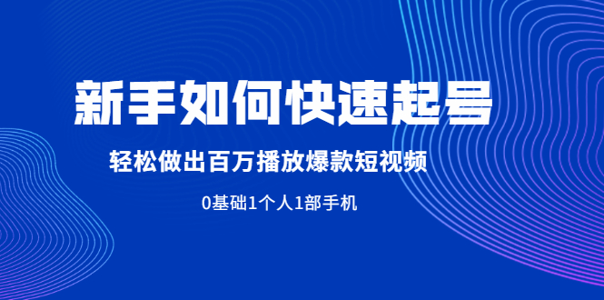 (1998期)新手如何快速起号,轻松做出百万播放爆款短视频,0基础1个人1部手机