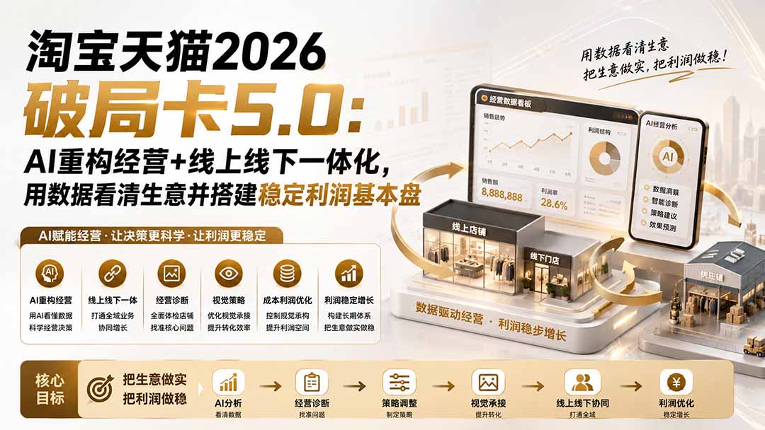 (19948期)淘宝天猫2026破局卡5.0:AI重构经营+线上线下一体化,用数据看清生意并搭建稳定利润基本盘