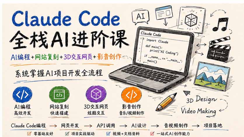 (19935期)Claude Code全栈AI进阶课;AI编程+网站复刻+3D交互网页+影音创作,系统掌握AI项目开发全流程