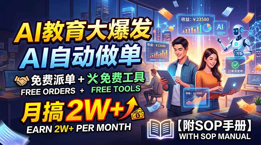 (19931期)AI教育大爆发,AI自动做单,免费派单+免费工具,月搞2W+【附SOP手册】