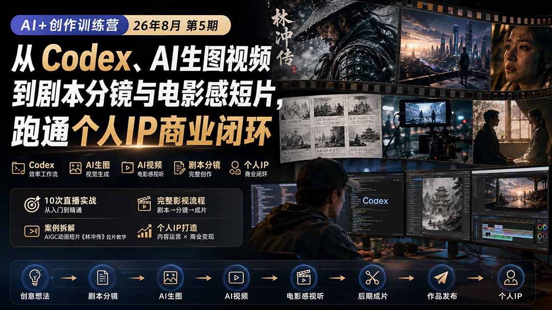 (20348期)AI+创作训练营26年第5期-更新:从Codex、AI生图视频到剧本分镜与电影感短片,跑通个人IP商业闭环