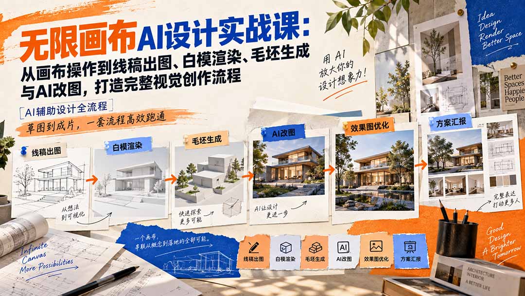 (20613期)【无水印】无限画布AI设计实战课-更新:从画布操作到线稿出图、白模渲染、毛坯生成与AI改图,打造完整视觉创作流程