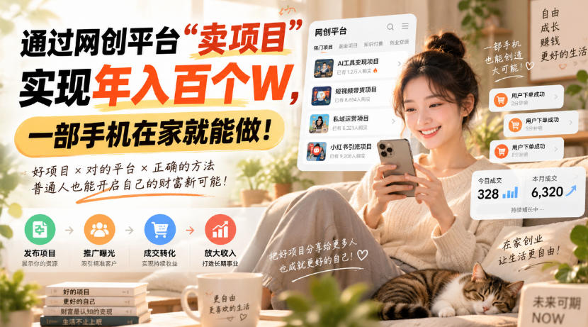 （20565期）通过网创平台“卖项目”实现年入百万，一部手机在家就能做！