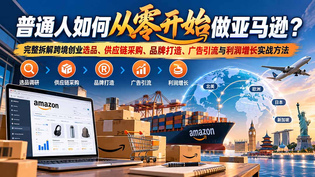 普通人如何从零开始做亚马逊？完整拆解跨境创业选品、供应链采购、品牌打造、广告引流与利润增长实战方法