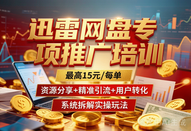 迅雷网盘专项推广培训，最高15元/每单，资源分享+精准引流+用户转化，系统拆解实操玩法