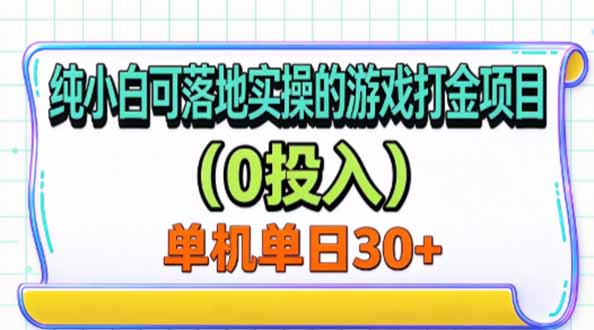 纯小白可落地实操的游戏打金项目（0投入）单机单号30+