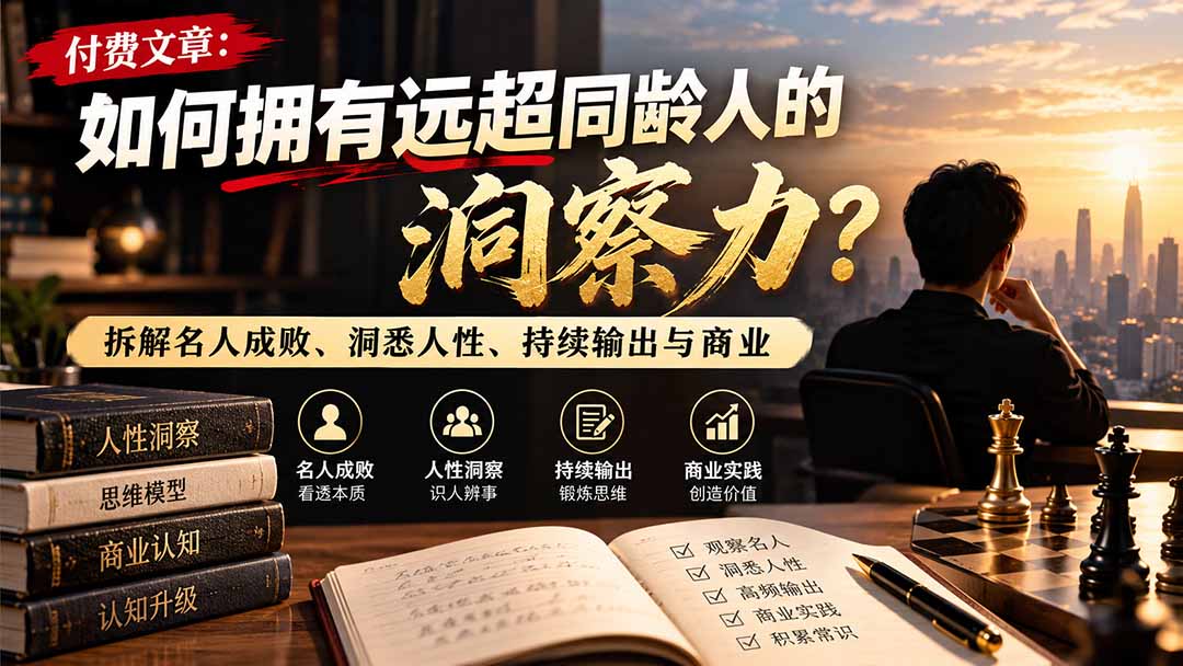 付费文章：如何拥有远超同龄人的洞察力？拆解名人成败、洞悉人性、持续输出与商业实践