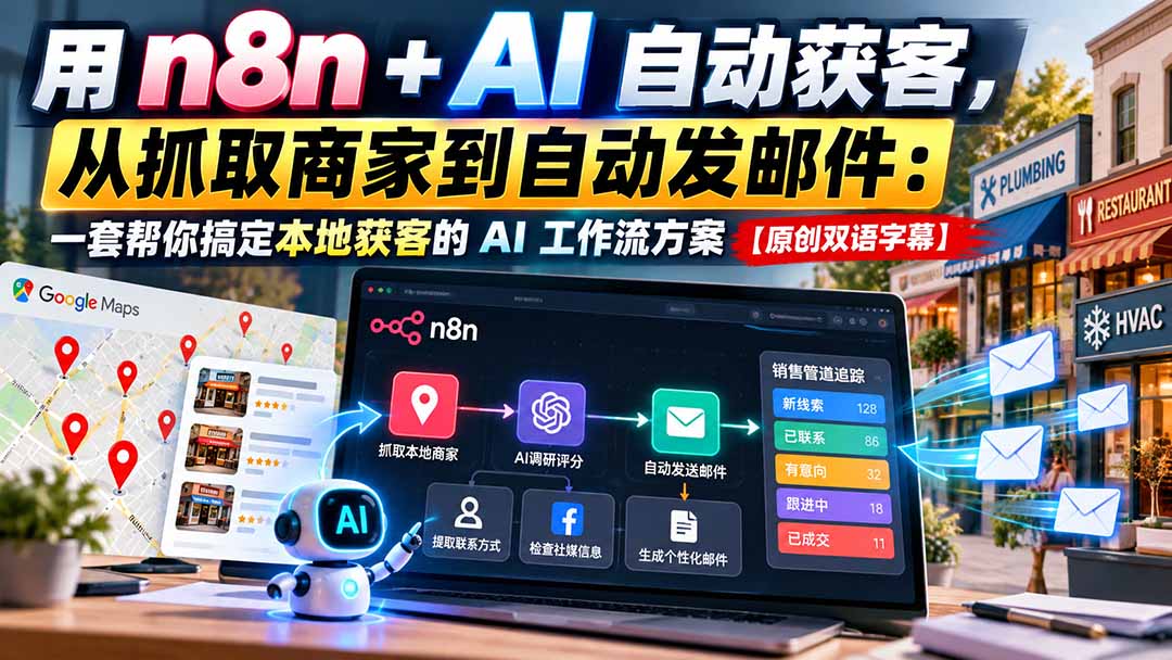 【无水印】用n8n + AI自动获客，从抓取商家到自动发邮件：一套帮你搞定本地获客的AI工作流方案【原创双语字幕】