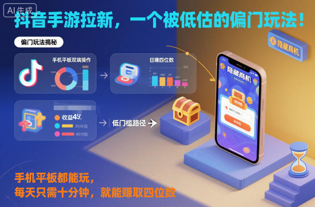 (1204期)抖音手游拉新:被低估的冷门玩法,手机平板皆可操作,每日十分钟轻松实现四位数收益