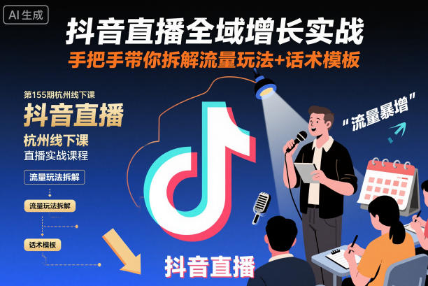 (1258期)抖音直播全域增长实战杭州线下课:流量玩法拆解与话术模板应用指南