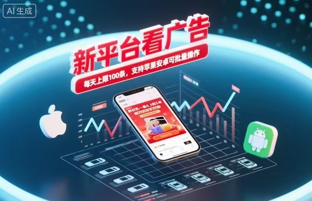 （1324期）新台广告任务平台，单机收益稳定可观，兼容苹果安卓系统，支持多设备批量运行。