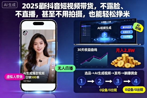 （1471期）2025年抖音短视频带货新思路：无需露脸直播与拍摄，掌握技巧实现稳定收益