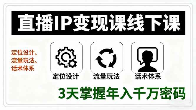 (2053期)直播IP线下实战课程:定位设计、流量运营与话术体系,三天掌握高价值变现路径