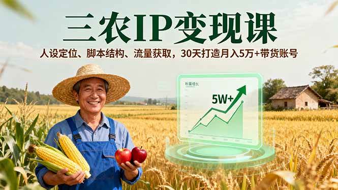 (2095期)三农账号打造实战指南:人设定位、脚本结构与流量获取,30天实现带货账号升级