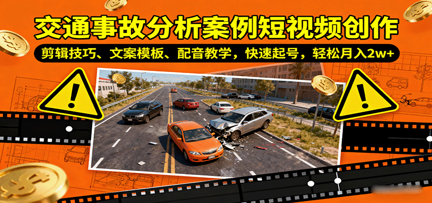 (2106期)交通事故案例分析短视频创作指南:剪辑技巧、文案模板与配音教学,助力账号高效起步
