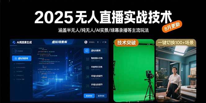 (2764期)无人直播实战技术全解析:半无人操作与AI实景应用,主流玩法深度教学