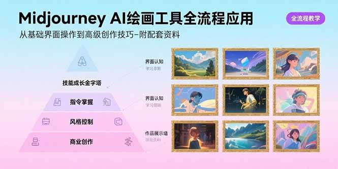 (2777期)Midjourney AI绘画工具应用全流程解析:从基础界面操作到高级创作技巧,配套资料辅助学习
