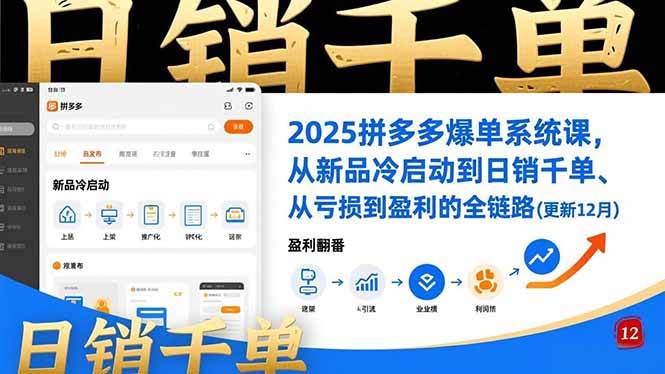 2025拼多多爆单系统课,从新品冷启动到日销千单、从亏损到盈利的全链路(更新12月)