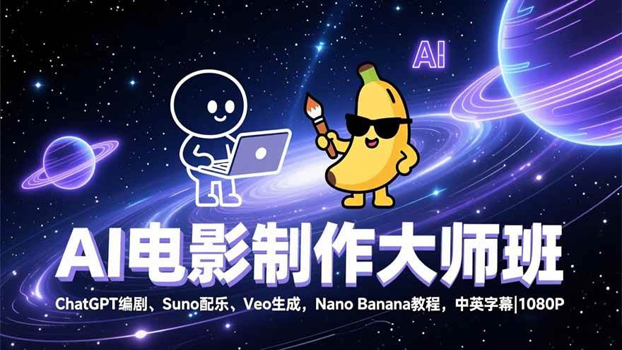 AI电影制作全流程解析：从ChatGPT编剧到Suno配乐与Veo生成，附Nano Banana实用教程，提供中英字幕。