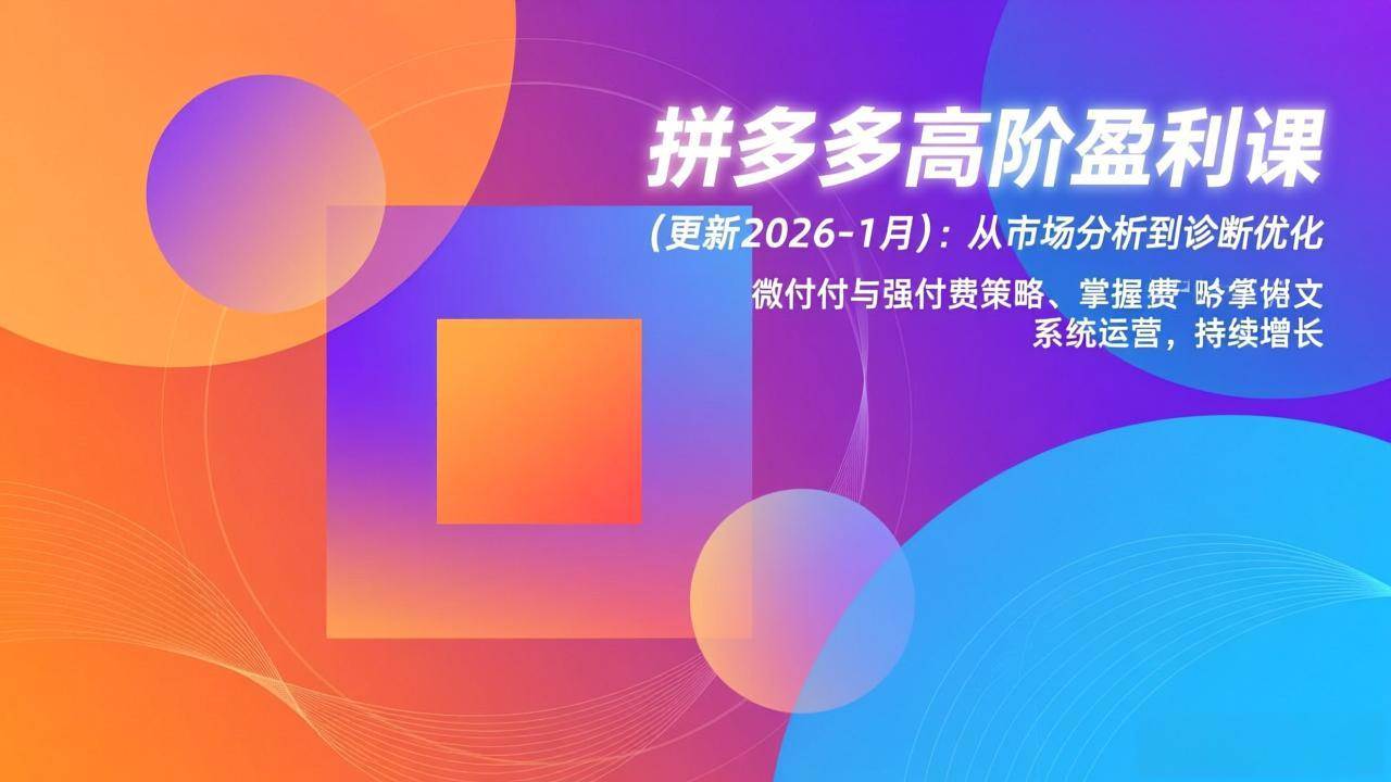 拼多多高阶运营实战指南：从市场分析到诊断优化，掌握微付费与强付费系统策略