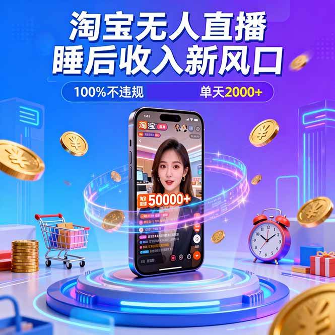 （16822期）淘宝无人直播，不违规不封号，直播100小时卖了5万，年底旺季！