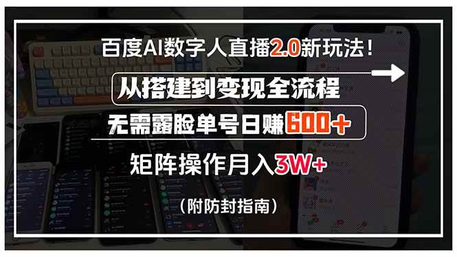 （15555期）百度AI数字人直播2.0新玩法！从搭建到变现全流程，无需露脸单号日赚600…