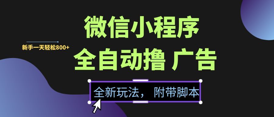 (15134期)微信小程序挂机撸广告,全新玩法,新手一天轻松800+【附带脚本】 (15134期)微信小程序挂机撸广告,全新玩法,新手一天轻松800+【附带脚本】