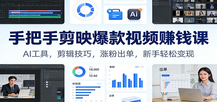 手把手剪映爆款视频赚钱课:AI工具,剪辑技巧,涨粉出单,新手轻松变现